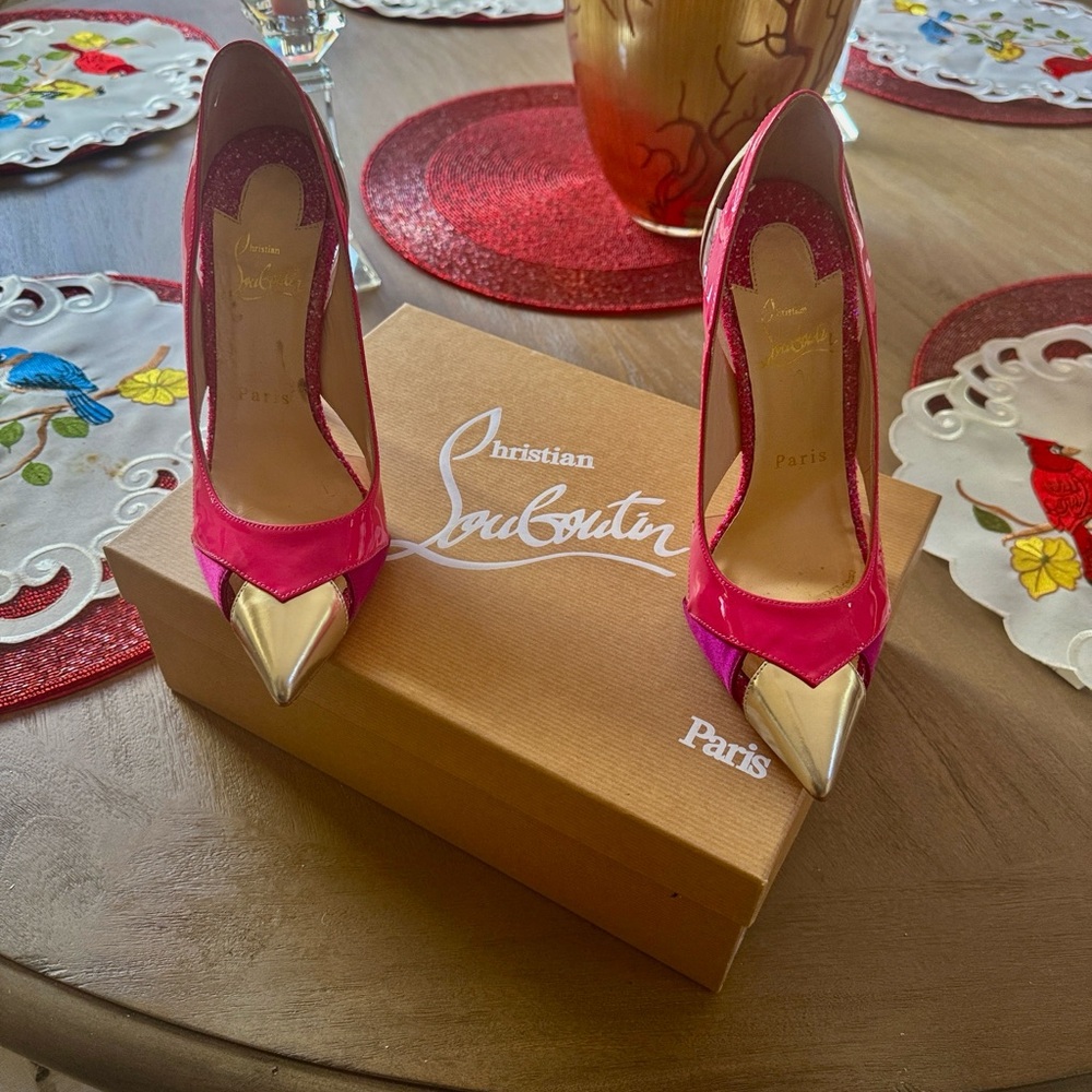 Christian Louboutin Pink and Silver Heels
